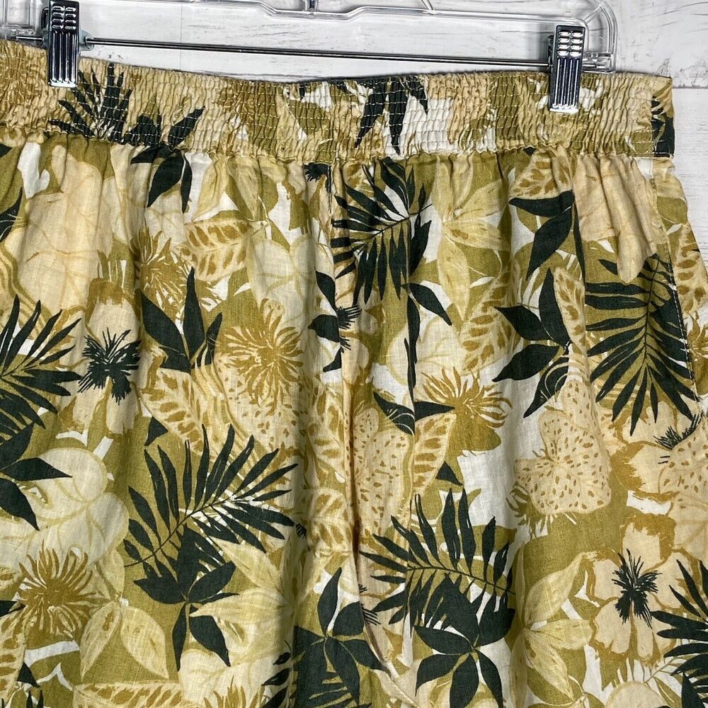 Tahari 100% Linen Cropped Wide Leg Pants Tropical Print Elastic Waist - Picture 5 of 7
